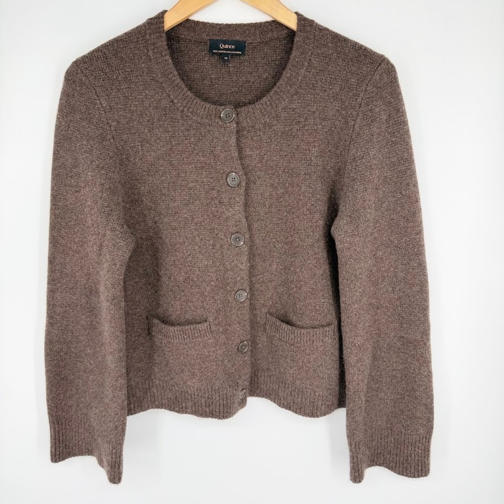 Quince Mongolian Cashmere Structured Cardigan Women M Truffle Brown Button Front